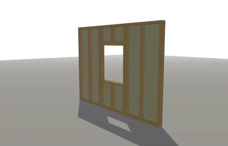 Wand mit Fenster — in HolzBau 3D geplant und gerendert